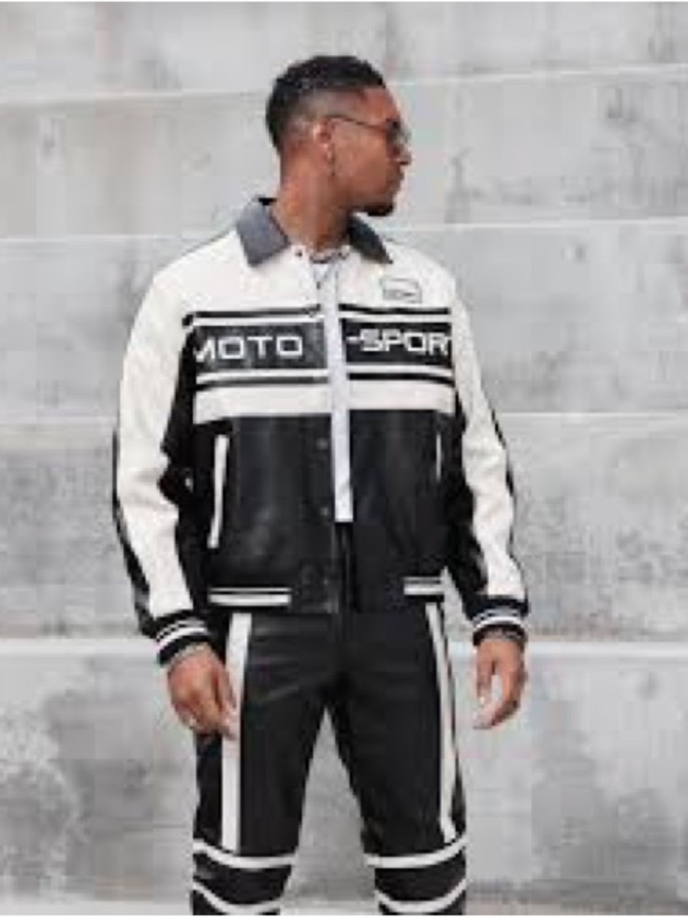 Forever 21 Black and White Moto Sport Varsity Jacket